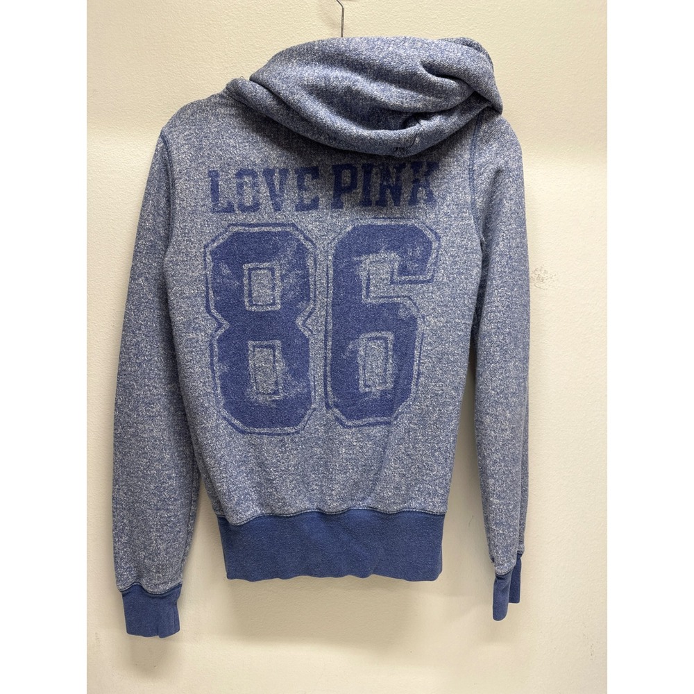 Victoria's Secret PINK Blue Heathered Full Zip Hoodie Love Pink 86 Heart Small - Picture 2 of 4